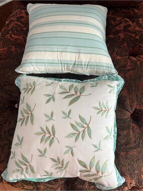 Waverly Aqua Leaf Embroidered Throw Pillow Pair Very fluffy and firm